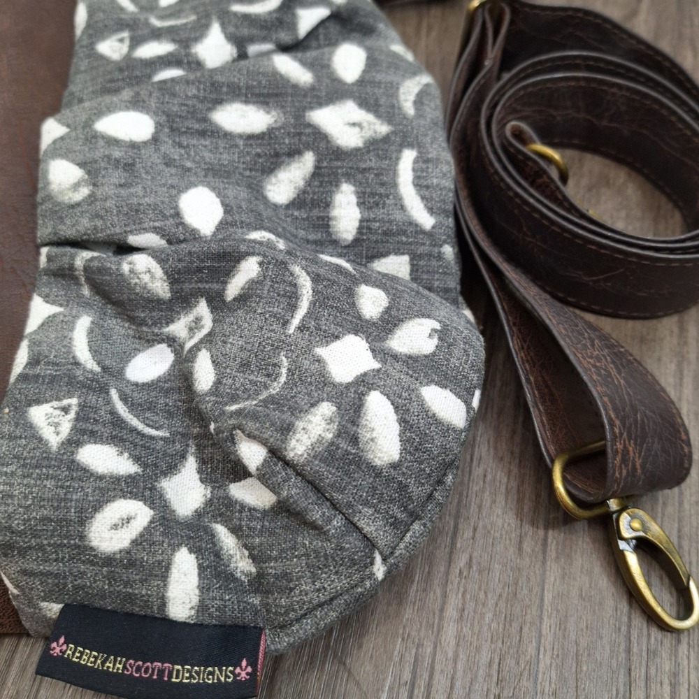 Rebekah Scott Designs Brown Grey Convertible Crossbody Clutch Bag Floral Lining - Picture 3 of 7